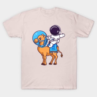 Cute Astronaut Riding Astronaut Camel Cartoon T-Shirt